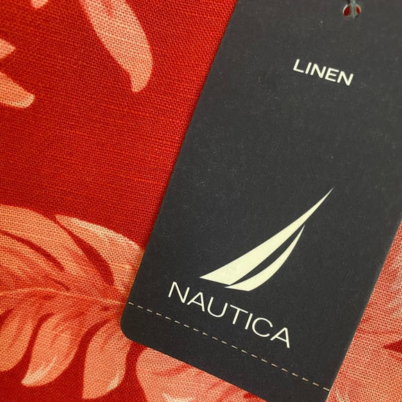 Tropical Linen Hawaiian Shirt Island Hibiscus Luau Print Pattern Nautica Large - Picture 7 of 16